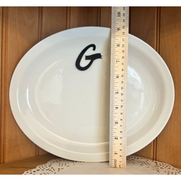 Vintage Restaurant Wellsville China Platter Black Initial G White Oval Ceramic - Picture 2 of 5